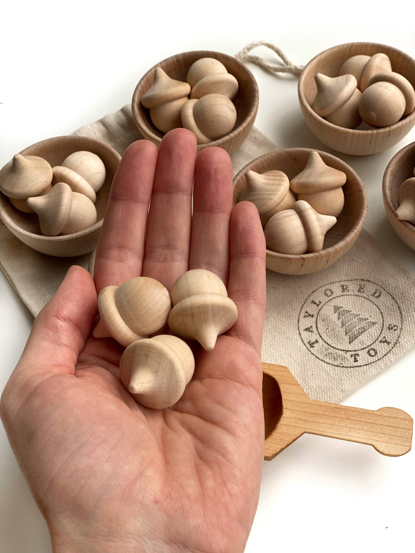 Montessori Waldorf Wood Acorn Sorting Game