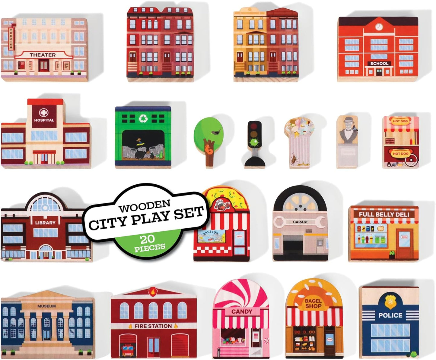 Wooden City Buildings Playset 20pc