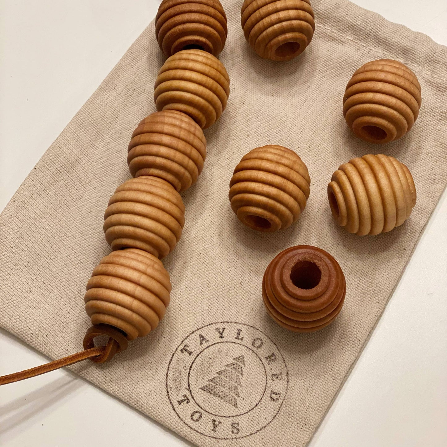 Montessori Wood Lacing Beads with Leather Cord