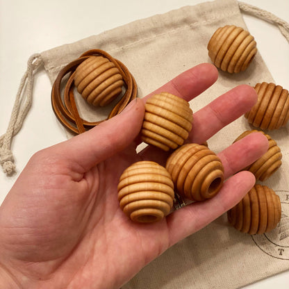 Montessori Wood Lacing Beads with Leather Cord