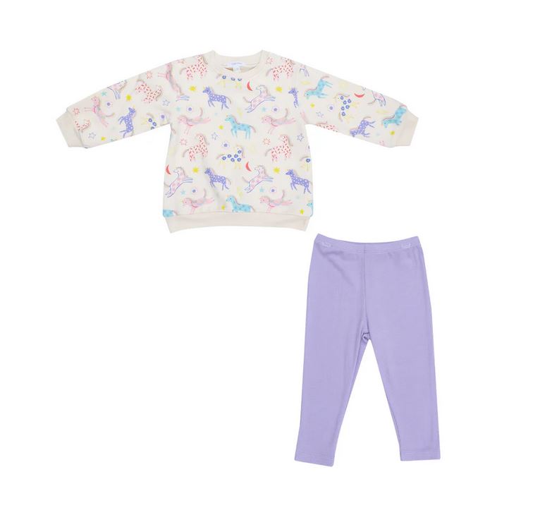 French Terry Fun Unicorns - Puffy Oversized Sweatshirt & Rib Leggings