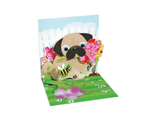 Pug Bouquet Mini Pop-Up Card