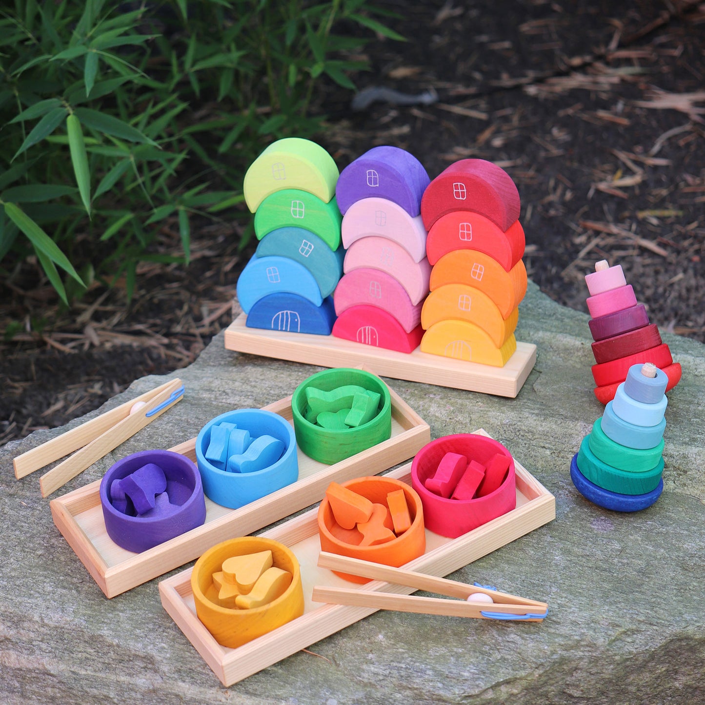 Grimm's Wooden Rainbow Bowls Sorting Game