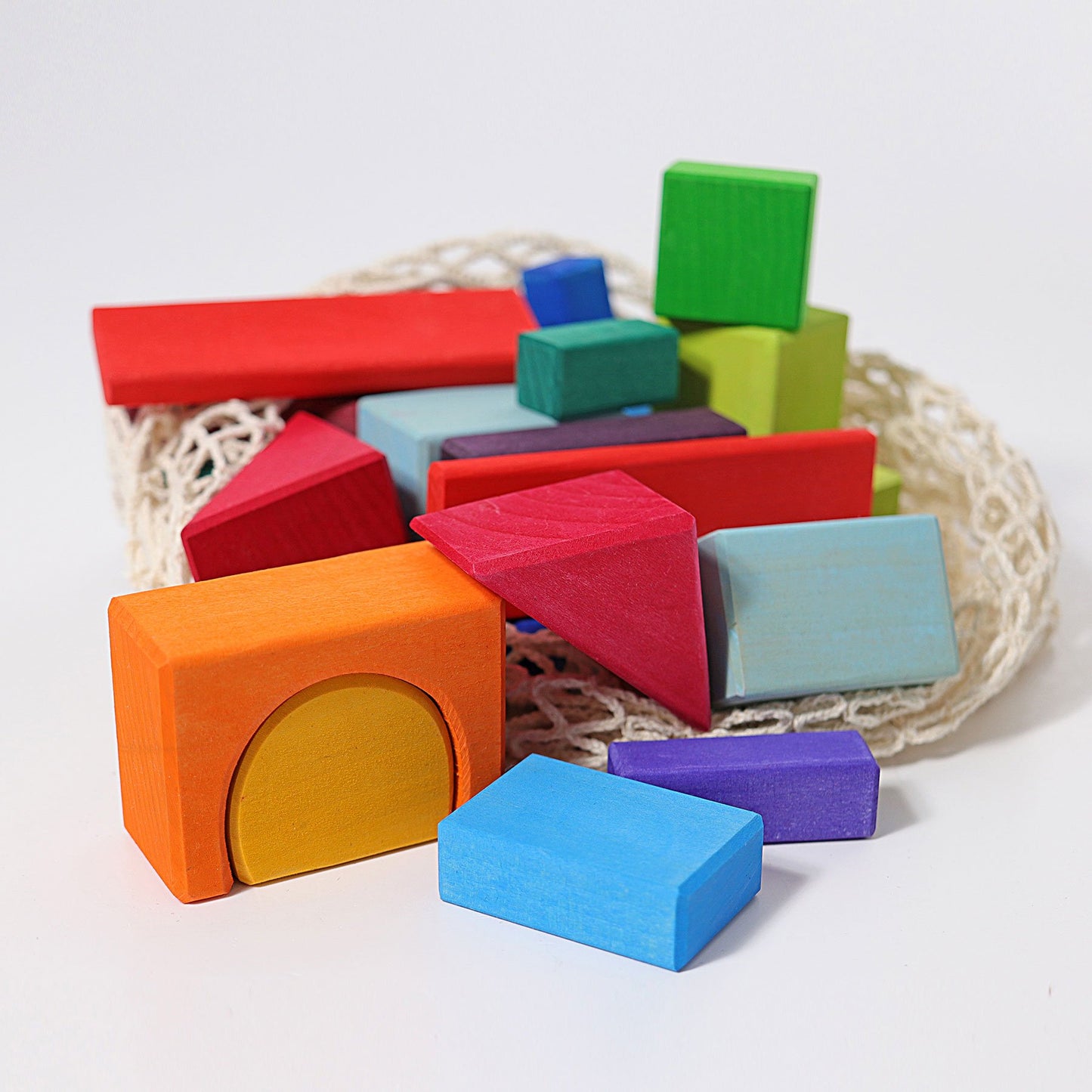 Grimm's Wooden 30 Rainbow Colored Geo-Blocks