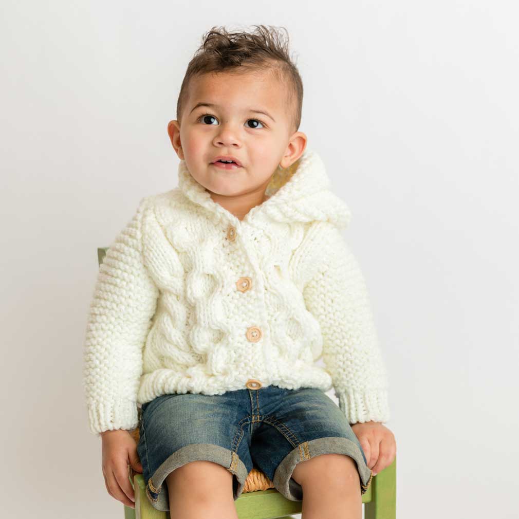 Huggalugs Cream Hooded Knit Coat Sweater