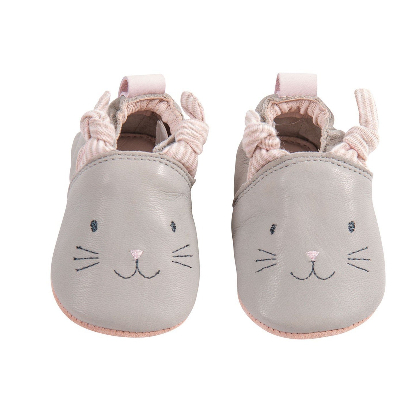 Grey Cat Leather Baby Slippers