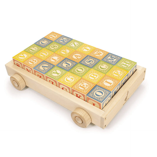 Classic ABC Wooden Blocks with Pull Wagon,