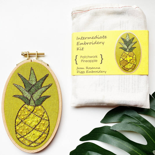 Patchwork Pineapple Embroidery Kit, Modern Sampler