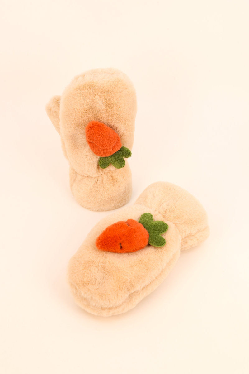 Kids Fluffy Mittens - Carrot