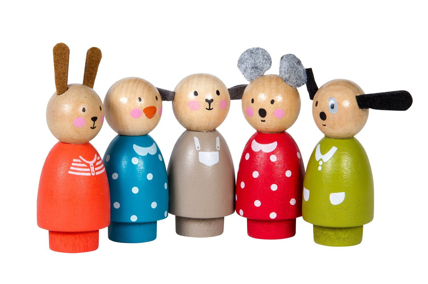 La Grande Famille Wooden Dolls, Set Of 5
