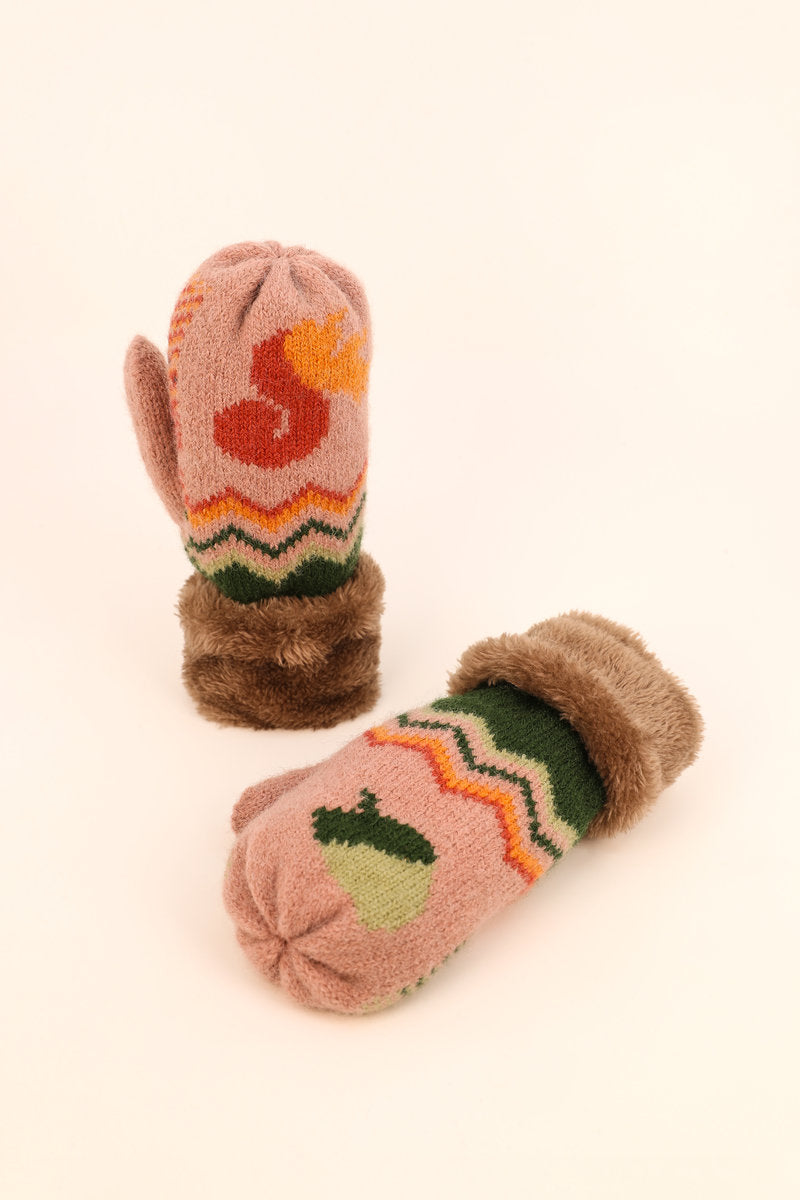 Knitted Mittens - Squirrel & Acorn