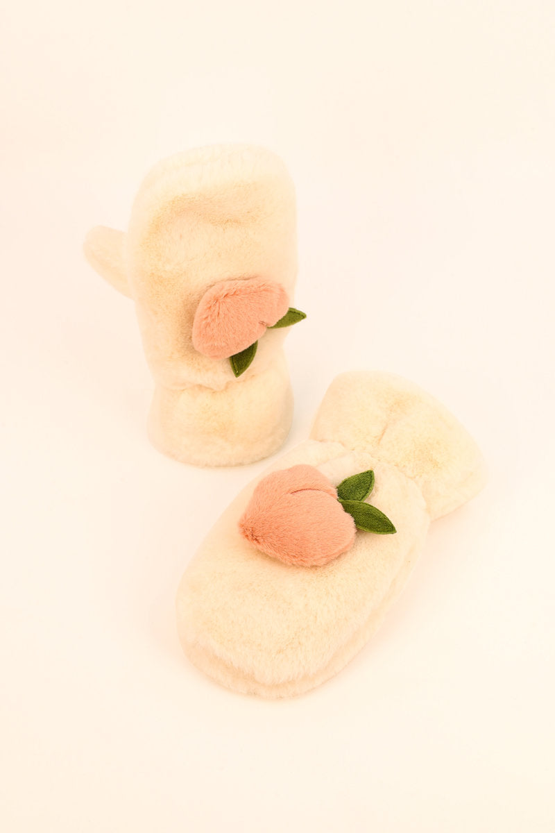 Kids Fluffy Mittens - Peach