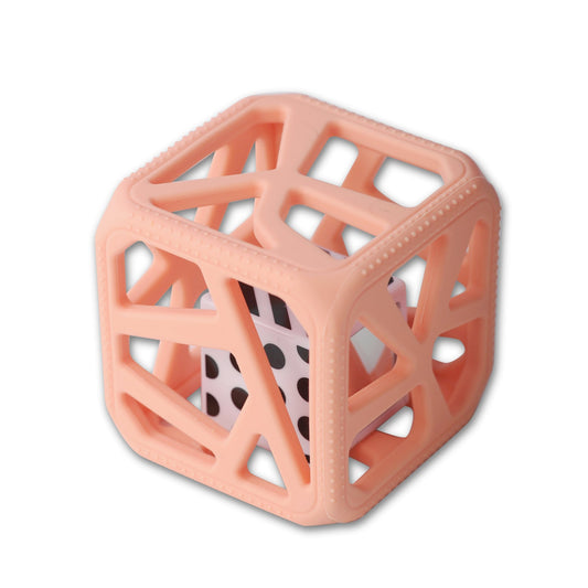Chew Cube Teether Rattle Peachy Pink