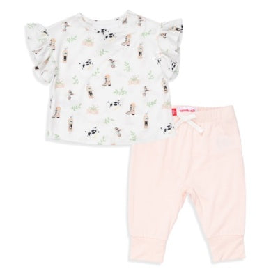 Intro Mother Goose Magnetic Modal Infant Ruffle Top & Pink Jogger