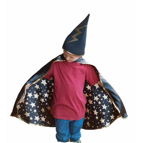 Reversible Wizard Cape & Hat, Black/Gold, Size 4-6