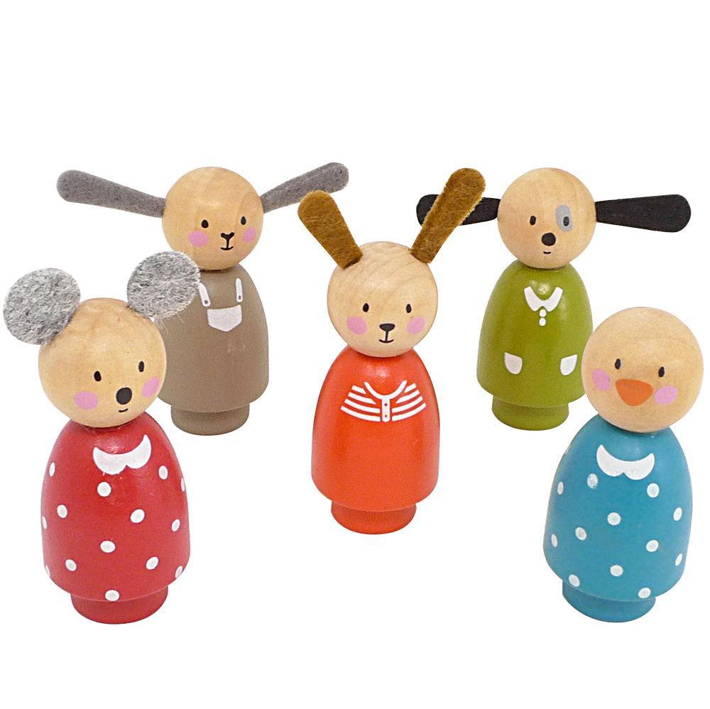 La Grande Famille Wooden Dolls, Set Of 5