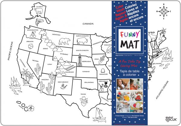 USA Map Table Top Coloring Mat